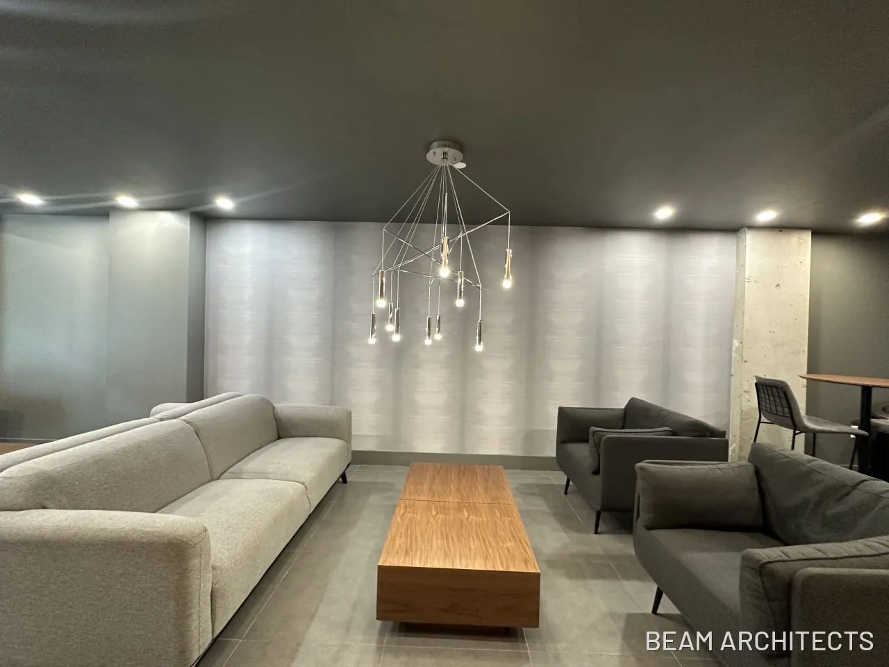 Completed resident lounge at 150 Lenox Road.