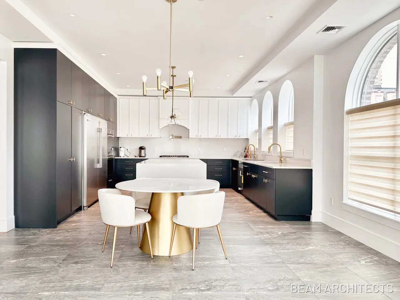 Completed kitchen and dining area at 142 Clymer Street.